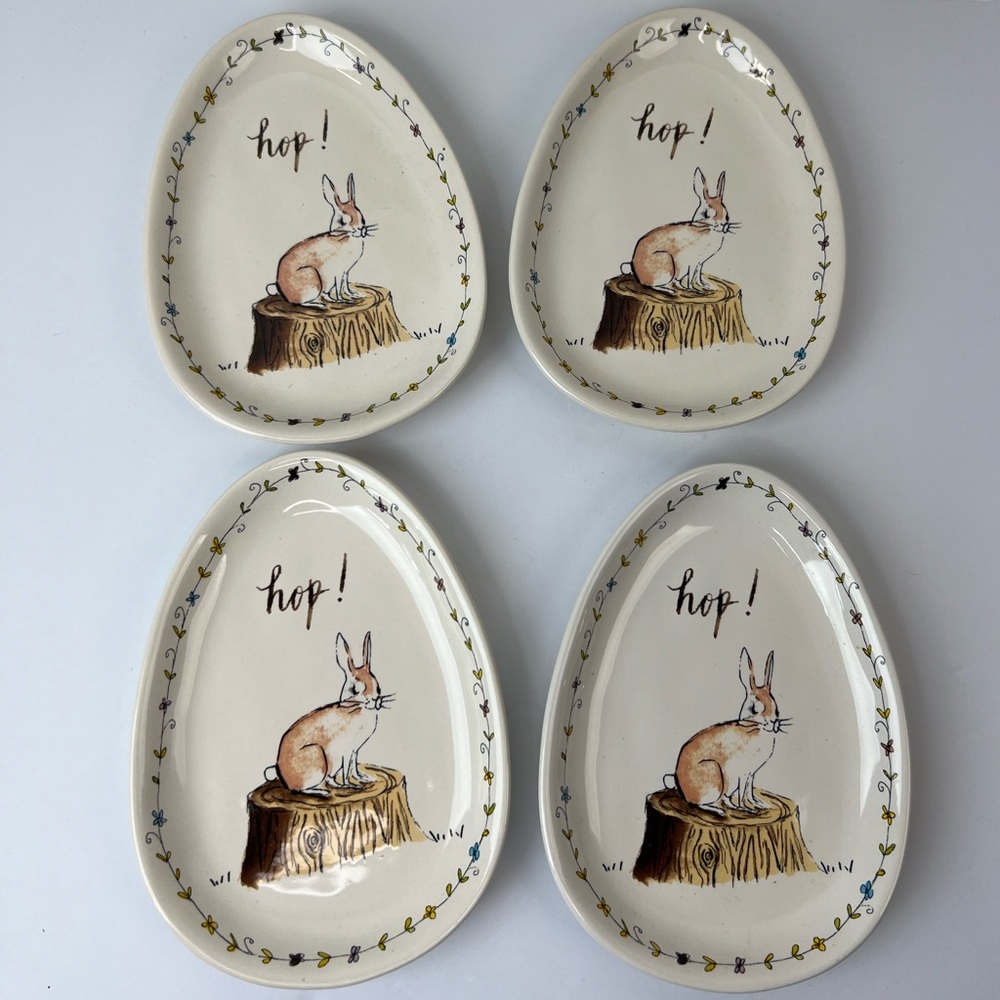 Rae Dunn Easter Rabbit Hop Egg Shaped Plates, Set of 4